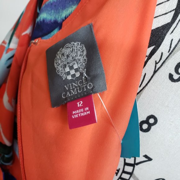 Vince Camuto Women's sz 12 Orange Floral knee length lined dress - Preloved - Picture 9 of 9